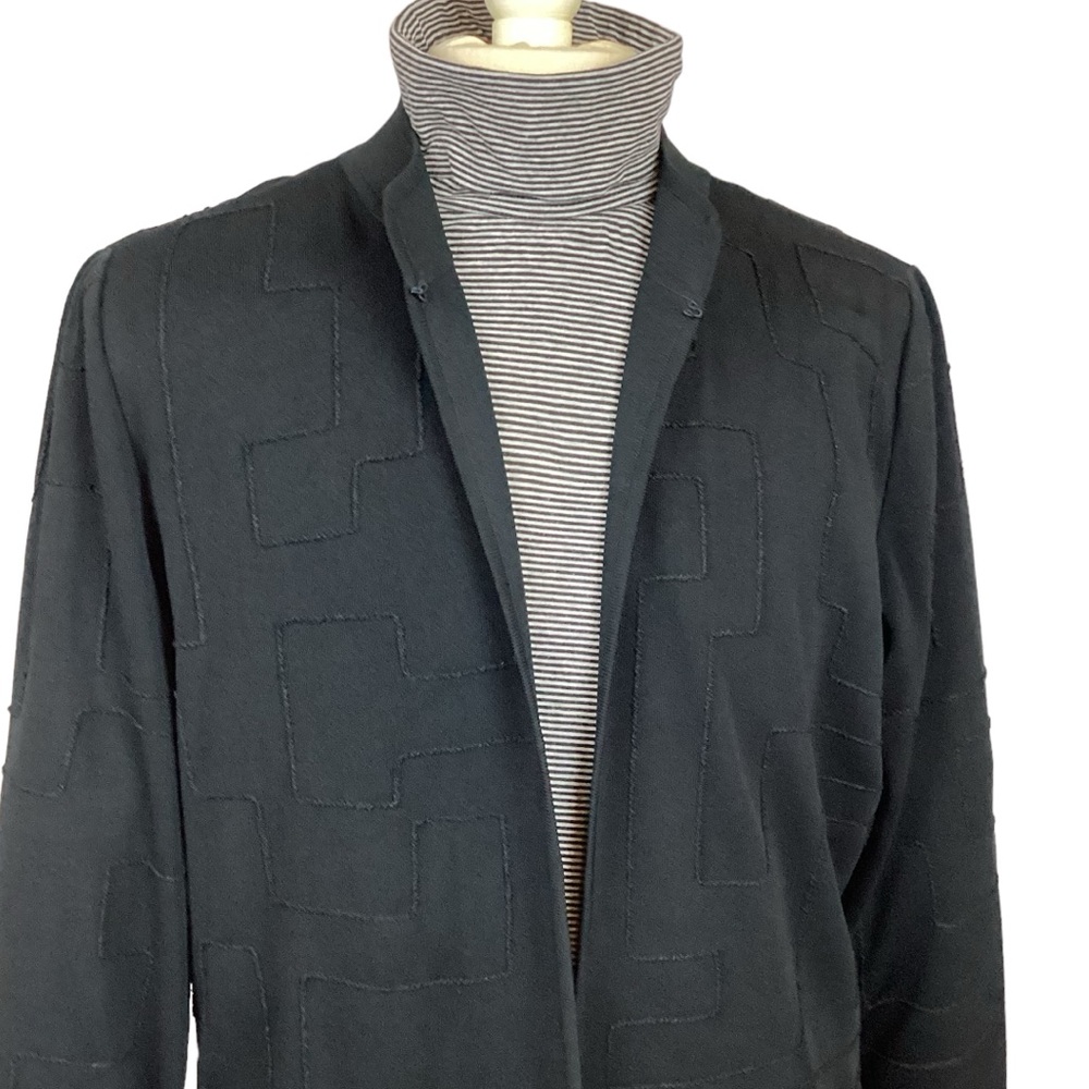 Ming Wang Knit Jacket Geometric Topstitching Black - image 6